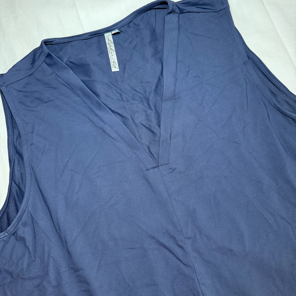 Lulu B Sleeveless Navy Blue Tank Top Womens 1X Vibrant V Neck UPF 50 Vacation